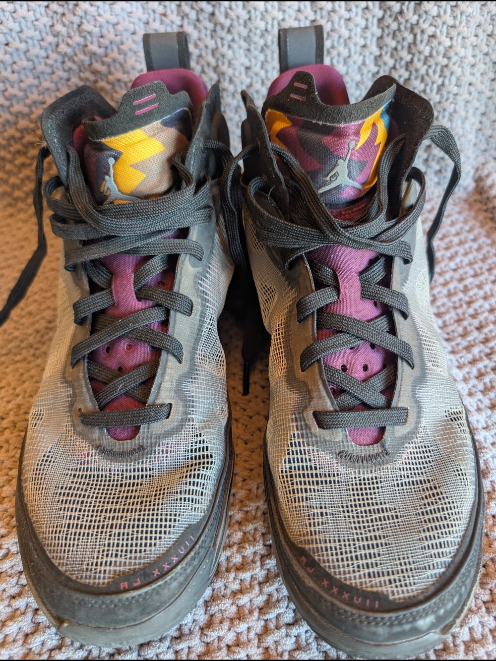 Mens Air Jordan 37 Bordesux Basketball Shoes - Black, Purple, Yellow